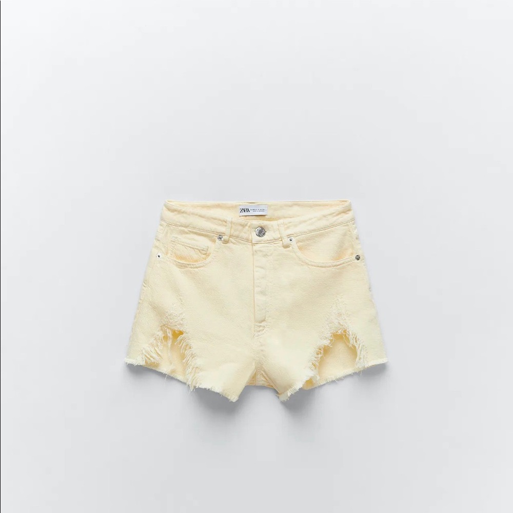 Zara Pastel Yellow Denim Shorts
